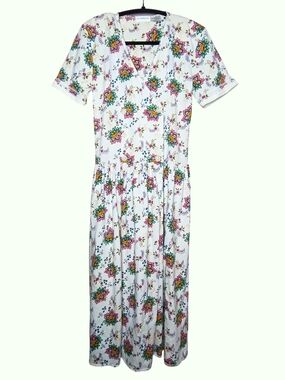 VTG Liz Claiborne 90s Floral Cotton Knit Wrap Midi Dress M Cottagecore